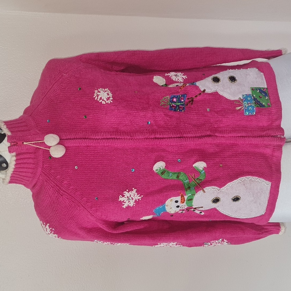 Christmas Ugly Pink Snowman Embellished Sweater Medium - Picture 7 of 14